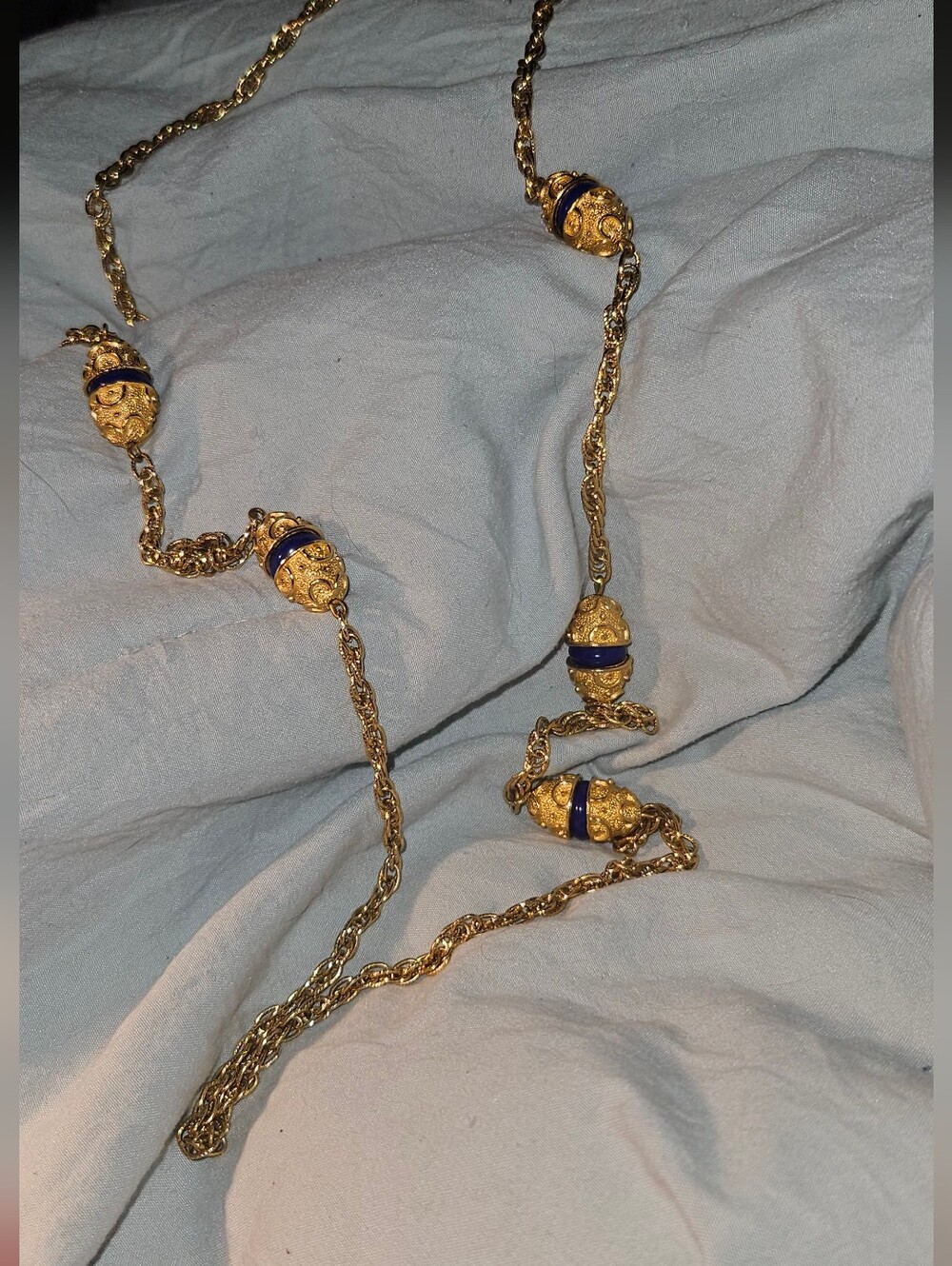 Crown Trifari Gold-tone Necklace with Blue Enamel - Women's Jewelry